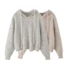 Loose fitting pullover drawstring hooded long sleeved sweater